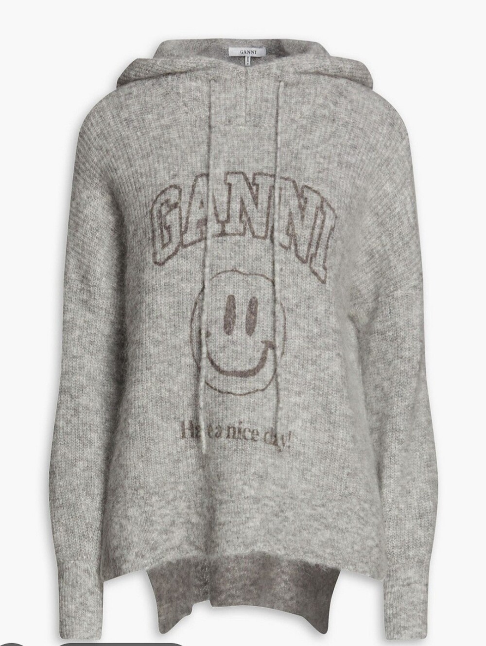 NWT$375 GANNI Soft Wool Knit Wide Hoodie Paloma Melange Sweater Size Medium
